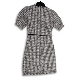 Womens Gray White Tweed Short Sleeve Round Neck Back Zip Sheath Dress Sz 0 alternative image