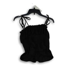 Womens Black Ruffle Pleated Smocked Spaghetti Strap Blouse Top Size 4 alternative image