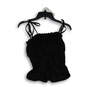 Womens Black Ruffle Pleated Smocked Spaghetti Strap Blouse Top Size 4 image number 2