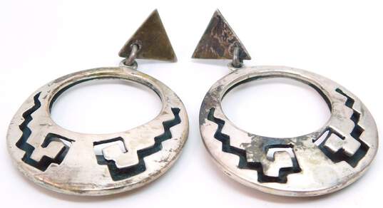 Taxco Mexico 925 Modernist Stepped Cut Outs Tapered Circle Drop Post Earrings image number 4