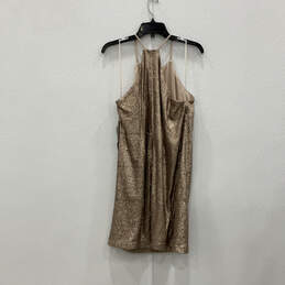 NWT Womens Rose Gold Sleeveless Halter Neck Zip Sequin Mini Dress Size 12 alternative image