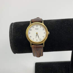 Designer Seiko V700-6091 Gold-Tone White Round Dial Analog Wristwatch