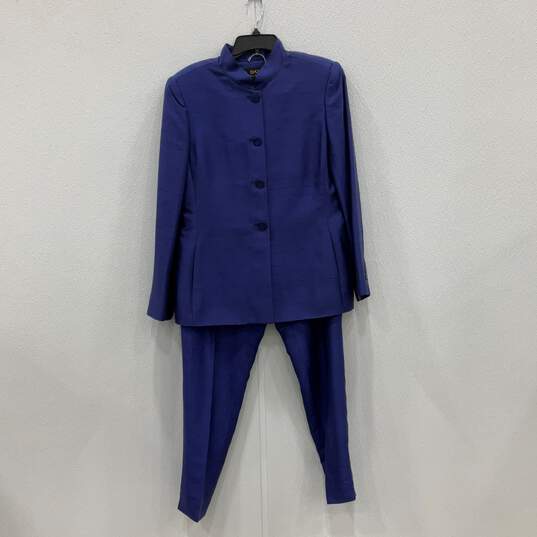 NWT Dana Buchman Womens Blue Long Sleeve Blazer & Pant 2 Piece Suit Set Size 16 image number 1