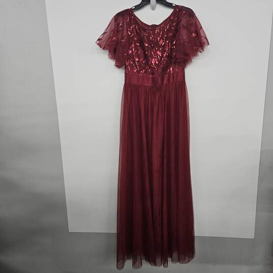 Red Sequin Flutter Sleeve Gown image number 1