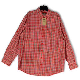 NWT Mens Red Plaid Collared Long Sleeve Pockets Button-Up Shirt Sz XL Tall