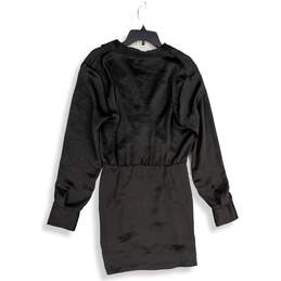 NWT Zara Womens Black Satin Spread Collar Long Sleeve Mini Dress Size Large alternative image