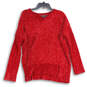 Womens Red Knitted Long Sleeve V-Neck Pullover Sweater Size Small image number 1
