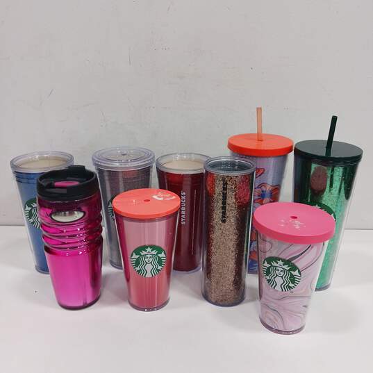 Bundle Of 9 Assorted Starbucks Tall Plastic Drinking Cups image number 1