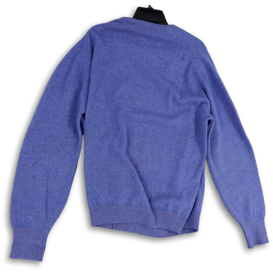 Mens Blue Tight Knit V-Neck Long Sleeve Pullover Sweater Size Large image number 4