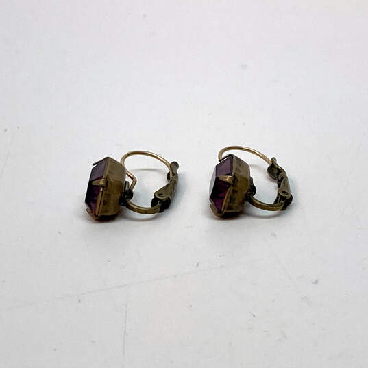 Designer Liz Palacios Gold-Tone Purple Rectangular Crystal Hoop Earrings image number 4
