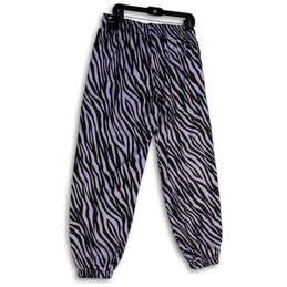 Womens Purple Black Zebra Print Drawstring Elastic Waist Jogger Pants Sz M alternative image