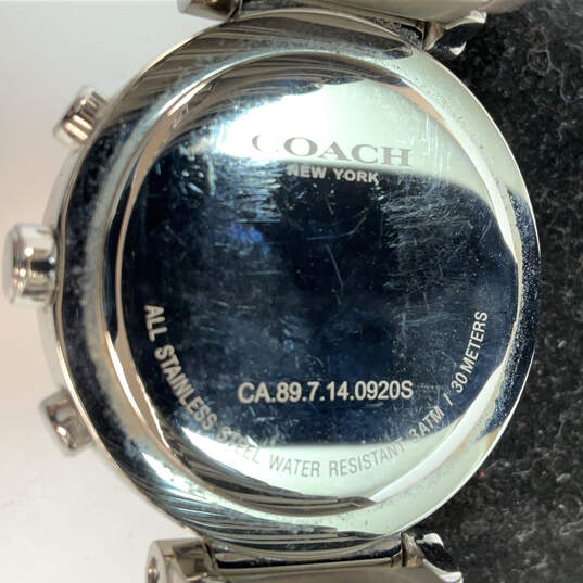 Designer Coach Silver-Tone Rhinestone Chronograph Dial Analog Wristwatch image number 4