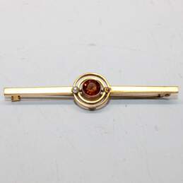 Vintage 9K Yellow Gold Citrine Pearl Accent Brooch FOR SETTING - 2.76g
