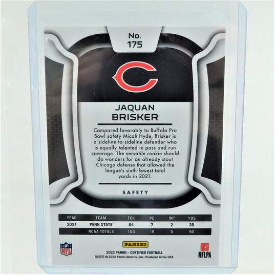 2022 Jaquan Brisker Panini Certified Rookie /399 Chicago Bears image number 3