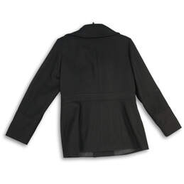 Womens Black Pockets Long Sleeve Notch Lapel Double Breasted Pea Coat Sz M alternative image