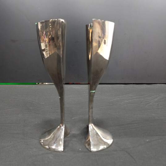 Lenox Kirk Steif Collection Wedding Silverplate Heart Shape Champagne Flutes Glasses image number 5