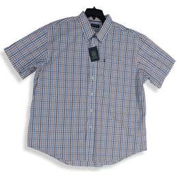 NWT Arrow Mens Blue Orange Plaid Short Sleeve Spread Collar Button-Up Shirt XXL