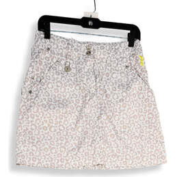 Womens White Tan Leopard Print Slash Pocket Short A-Line Skirt Size 4
