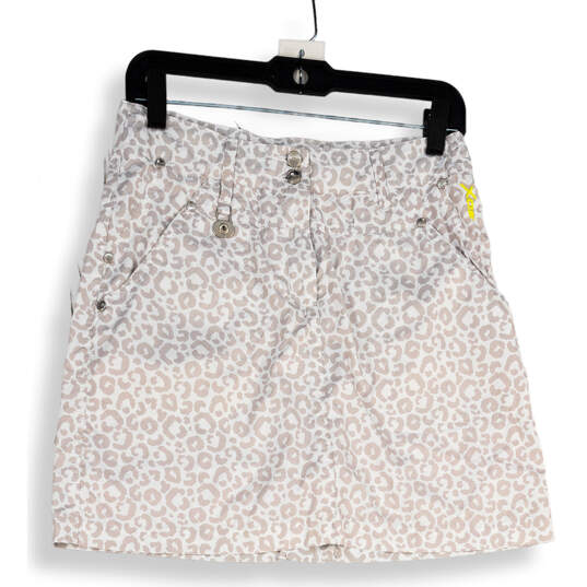 Womens White Tan Leopard Print Slash Pocket Short A-Line Skirt Size 4 image number 1