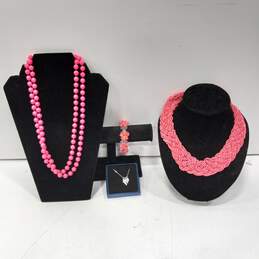 Bundle of Assorted Beaded Magenta Costume Jewelry