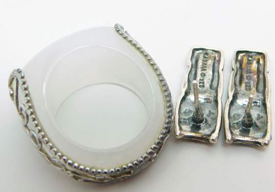 Sterling Silver Kabana Totem Earrings & White Jade Swirl Ring 15.5g image number 2