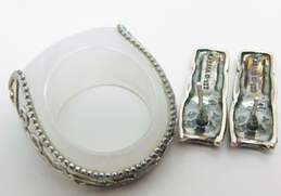 Sterling Silver Kabana Totem Earrings & White Jade Swirl Ring 15.5g alternative image