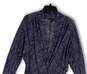 Womens Blue Knitted Heather Long Sleeve Wrap V-Neck Sweater Dress Size M image number 3