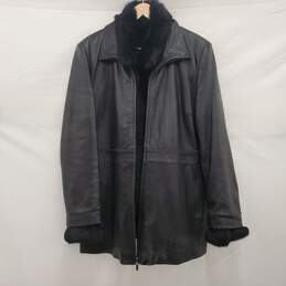 Black Leather Jacket Rabbit Fur Collar & Lining