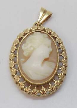 Vintage 14K Yellow Gold Carved Shell Cameo Pendant 3.5g