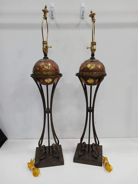 Pair Of Vintage Metal Neoclassical Globe Table Lamps image number 1
