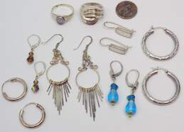 Artisan 925 Sterling Silver Variety Hoop & Drop Earrings & Amethyst & Scrolled Rings 28.6g alternative image