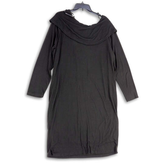 NWT Womens Black Ruffle Detail Round Neck Long Sleeve Shift Dress Sz 22/24 image number 2