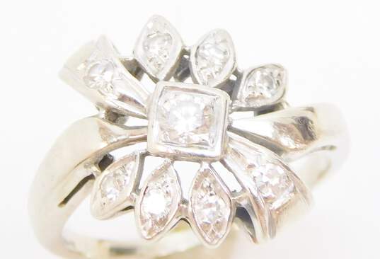 Vintage Art Deco 14K White Gold 0.30 CTTW Diamond Floral Ring 3.5g image number 1