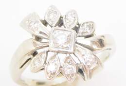 Vintage Art Deco 14K White Gold 0.30 CTTW Diamond Floral Ring 3.5g