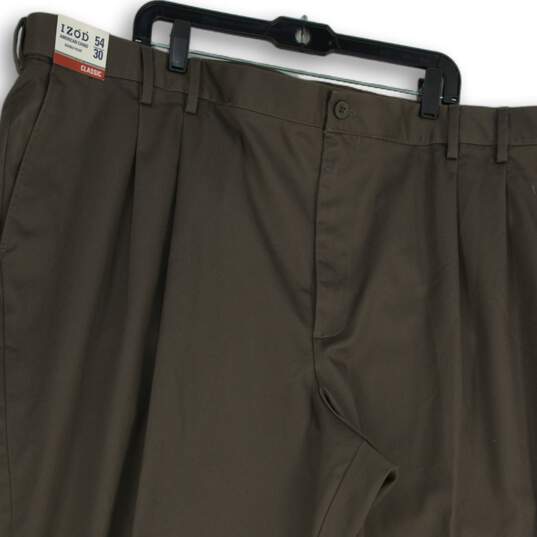 NWT IZOD Mens Brown Dual Pleat Slash Pocket Straight Leg Chino Pants Size 54x30 image number 3