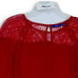 Womens Red Long Balloon Sleeve Lace Round Neck Blouse Top Size Large image number 4