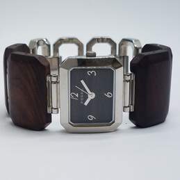 Fossil ES1760 Wood & Stainless Steel Rectangular Links Watch