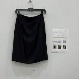 Giorgio Armani Womens Black Flat Front Back Zip A-Line Skirt Size 8 W/COA