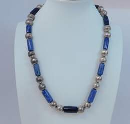 Taxco Mexican Modernist 925 Sterling Silver & Sodalite Chunky Statement Necklace 80.3g