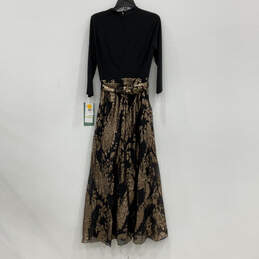NWT Womens Black Brown 3/4 Sleeve V-Neck Back Zip Wrap Dress Size 4 alternative image