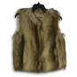 Womens Brown Faux Fur V-Neck Sleeveless Vest Size Small image number 1