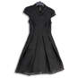 Womens Black Striped Spread Collar Back Zip Fit & Flare Dress Size 0 image number 1