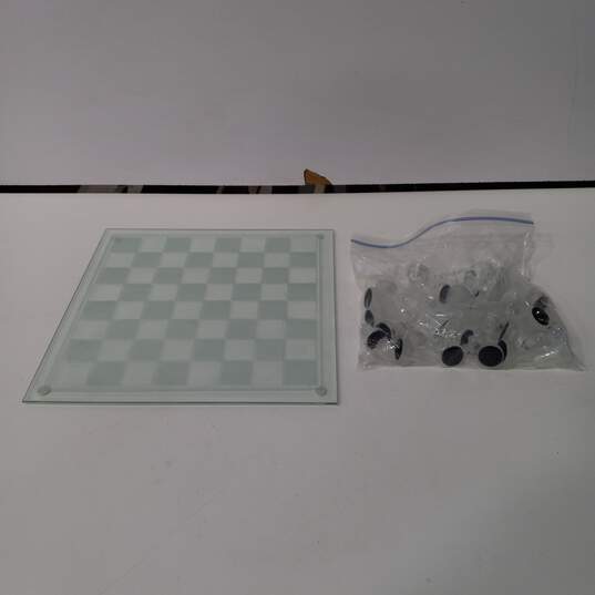 Glass Clear & Frosted Chessboard & Pieces Bundle image number 1