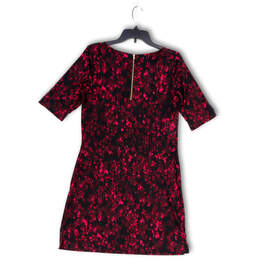 Womens Black Pink Floral Short Sleeve Round Neck Back Zip Shift Dress Sz 8 alternative image
