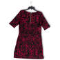 Womens Black Pink Floral Short Sleeve Round Neck Back Zip Shift Dress Sz 8 image number 2