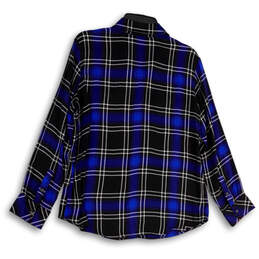 Womens Blue Black Plaid Collared Front Pockets Button-Up Shirt Size Medium alternative image