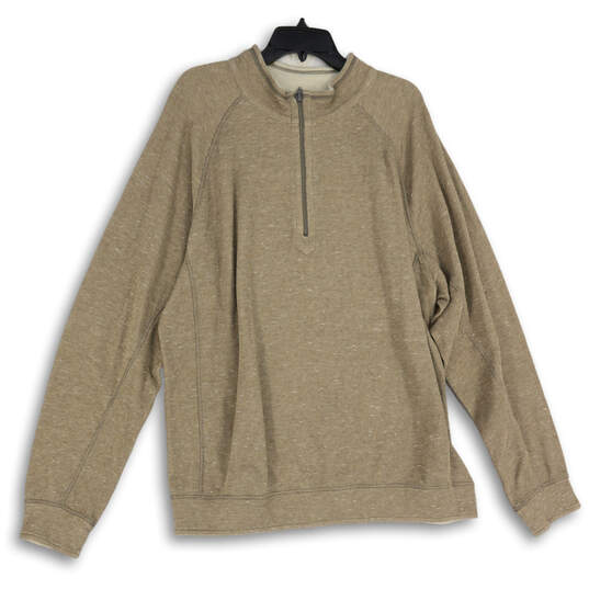 Mens Tan Reversible Mock Neck 1/4 Zip Long Sleeve Pullover Sweatshirt Sz XL image number 1