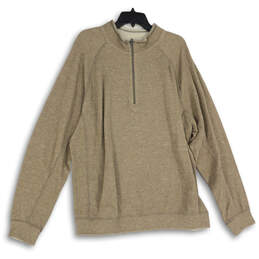 Mens Tan Reversible Mock Neck 1/4 Zip Long Sleeve Pullover Sweatshirt Sz XL