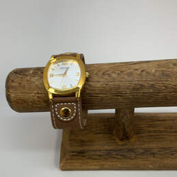 Designer Joan Rivers Gold-Tone Classic Leather Strap Analog Wristwatch