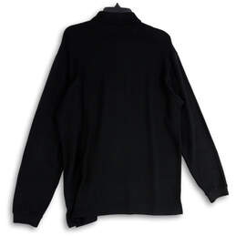 Mens Black Long Sleeve Side Slit Spread Collar Polo Shirt Size Medium alternative image